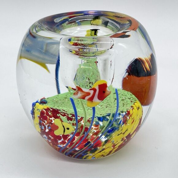 Set of 2 Vintage Murano Style Paperweights 3.5” Aquarium Candle Holders - Picture 7 of 10
